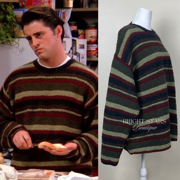 Extremely Rare Stripe Sweater ASO Joey Tribbiani Friends 90s Striped Crew Neck - Picture 4 of 10